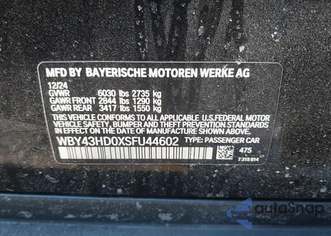 2025 BMW I4 Gran Coupe xDrive40 z USA, uszkodzony, nr VIN WBY43HD0XSFU44602